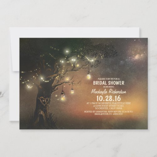 Lights Tree  Mason Jars Rustic Bridal Shower Invitation