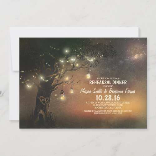 Lights Tree  Mason Jars Rustic Rehearsal Dinner Invitation