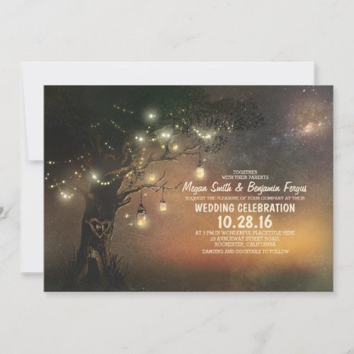 Lights Tree  Mason Jars Rustic Wedding Invitation