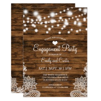 Lights Wood and Lace Engagement Party Invitation