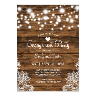 Lights Wood and Lace Engagement Party Invitation