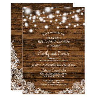 Lights Wood and Lace | Rehearsal Dinner Invitation