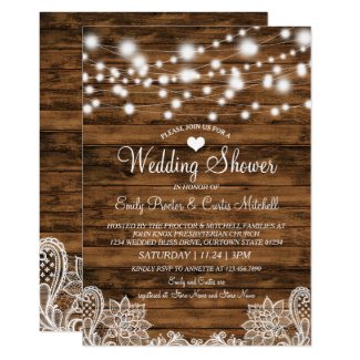 Lights Wood & Lace Wedding Shower Invitation
