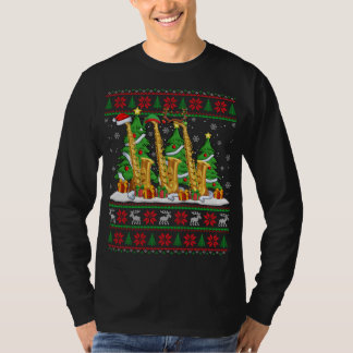 Lights Xmas Sweater Style Ugly Santa Saxophone Chr