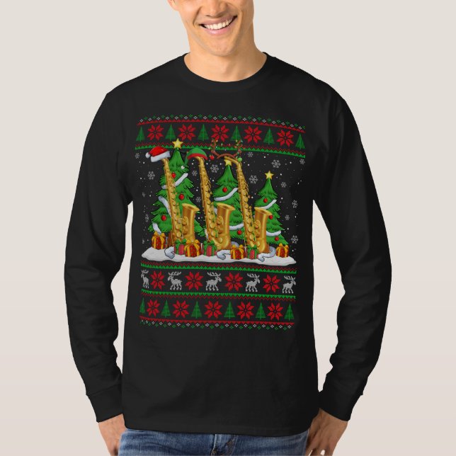 Lights Xmas Sweater Style Ugly Santa Saxophone Chr (Front)