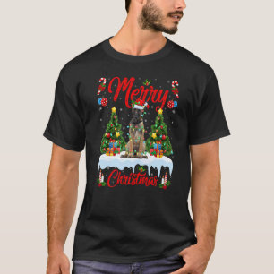 Lights Xmas Tree Santa Belgian Malinois Dog Christ T-Shirt