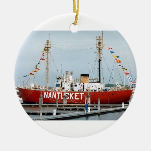 Lightship Nantucket with Glorious Flags Ceramic Ornament