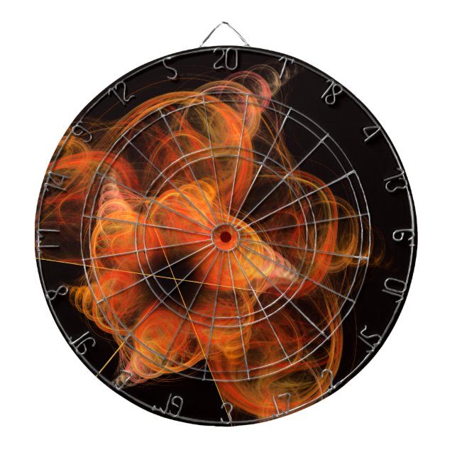 Lightworks Abstract Art Fractal of Fiery Energy Dartboard With Darts (Front)