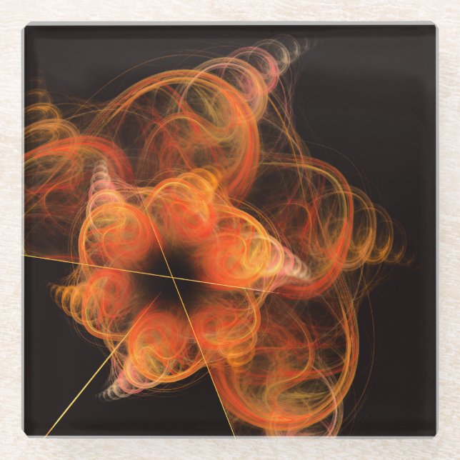 Lightworks Abstract Art Fractal of Fiery Energy Glass Coaster (Front)