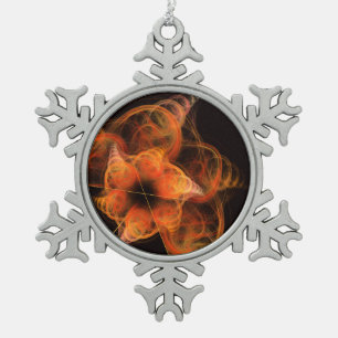 Lightworks Abstract Art Fractal of Fiery Energy Snowflake Pewter Christmas Ornament