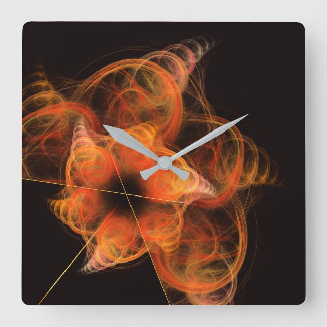 Lightworks Abstract Art Fractal of Fiery Energy Square Wall Clock (Front)