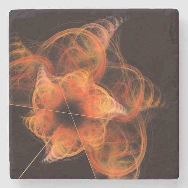 Lightworks Abstract Art Fractal of Fiery Energy Stone Coaster (Front)