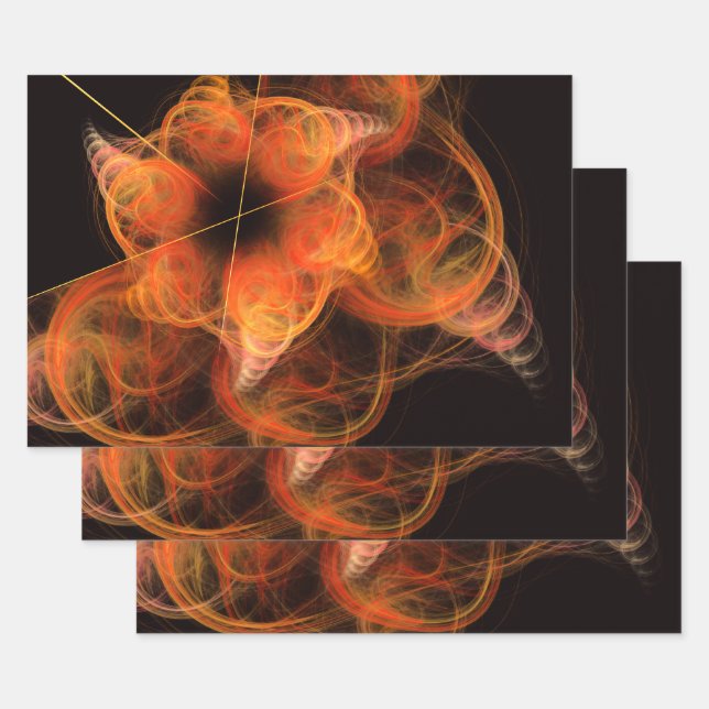 Lightworks Abstract Art Fractal of Fiery Energy Wrapping Paper Sheets (Set)