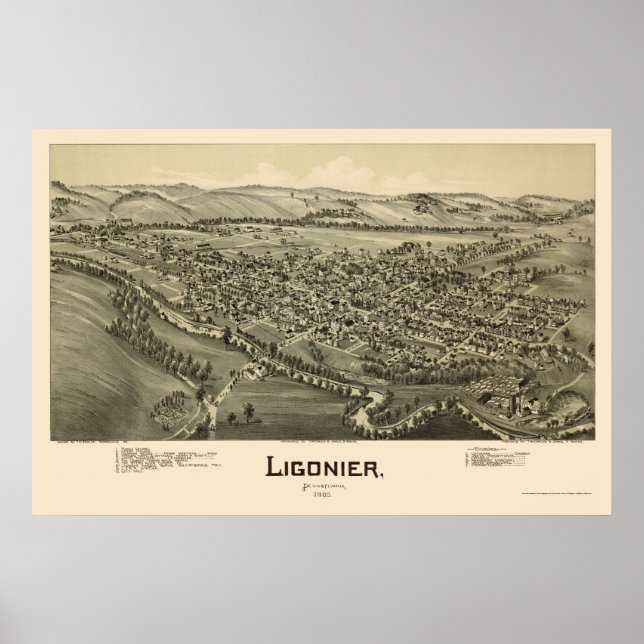 Ligonier, PA Panoramic Map - 1900 Poster (Front)