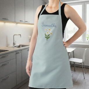 ligth blue Apron for Women with Daisies