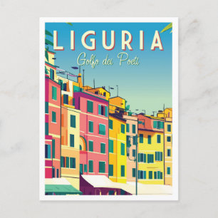 Liguria Italy Artwork Travel Place Illustration Postcard