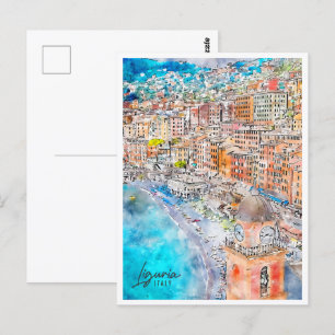 Liguria Italy Travel Place Watercolor Postcard