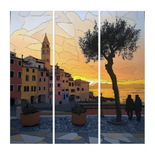 Ligurian Village Triptych Wall Art