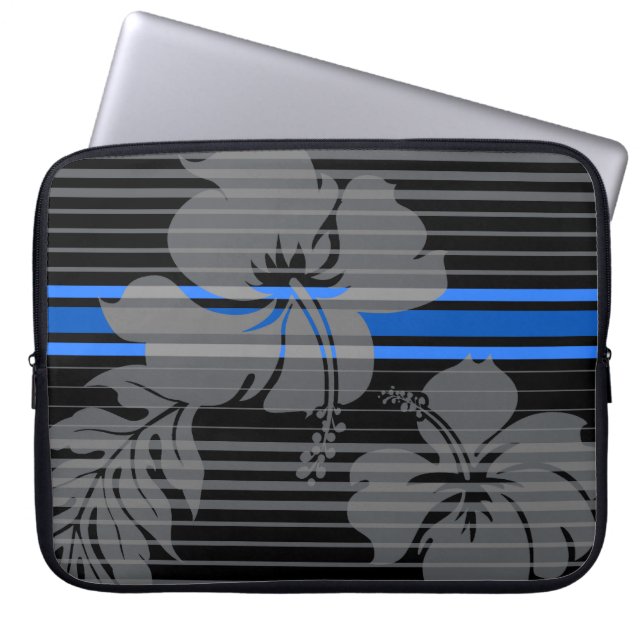 Lihue Hibiscus Stripe Hawaiian Neoprene Wetsuit Laptop Sleeve (Front)