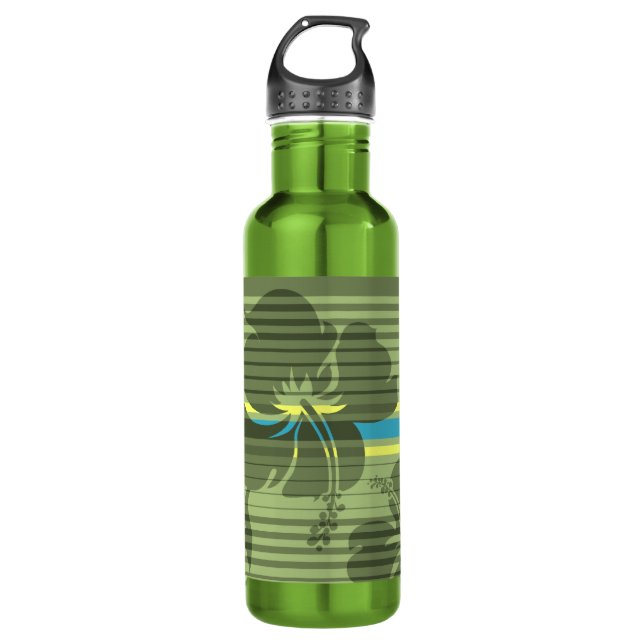 Lihue Hibiscus Stripe Hawaiian Water Bottle (Front)