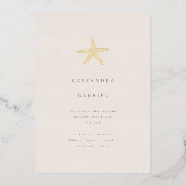 Lihue Wedding Gold Starfish  Foil Invitation (Front)