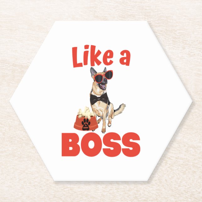 Like A Boss German Shepherd  Paper Coaster (Front)