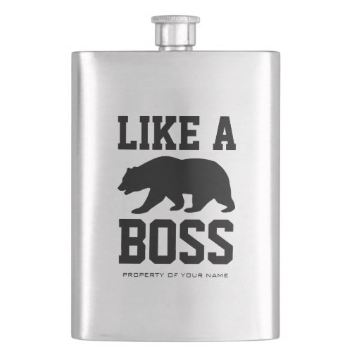 Like a boss large personalized black bear hip flask