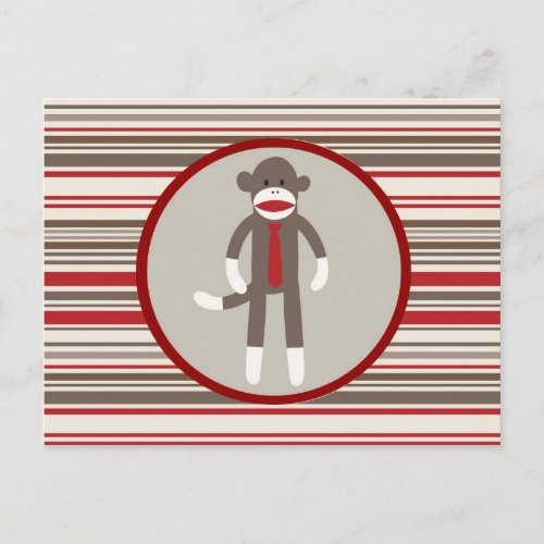 Like a Boss Sock Monkey with Tie on Red Stripes Postcard