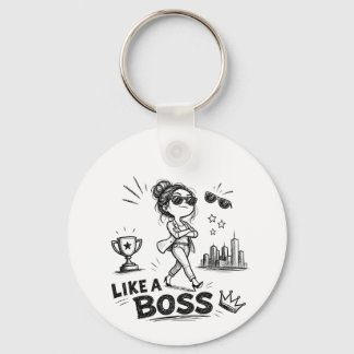 Like A Boss Woman Sketch Design Confident Female Keychain