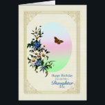 Like a Daughter Birthday with Flowers<br><div class="desc">A beautiful floral birthday card for someone who is like a daughter to you. A lovely bouquet of blue and white flowers with a brown butterfly in flight. The picture has a delicate golden frame.</div>