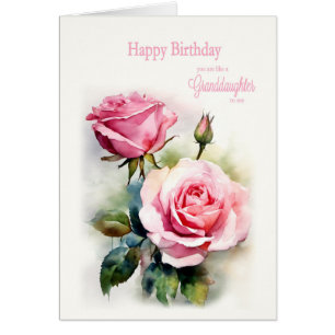 Like a Granddaughter Birthday Roses Painted Cards