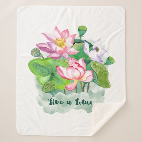 Like a Lotus Watercolor painting Personalized Gift Sherpa Blanket