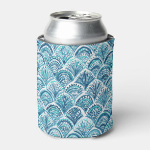 LIKE A MERMAID Nautical Fish Scales Pattern Can Cooler