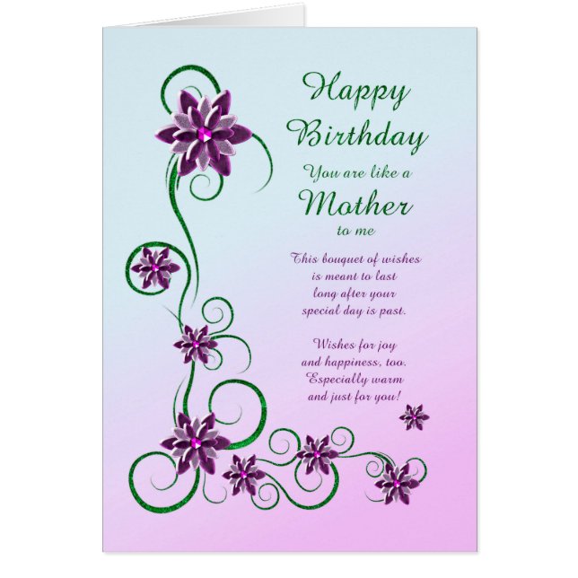 Like a Mother Birthday with Scrolls and Flowers  Cards (Front)
