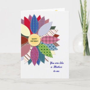 Like a mother to me, stiched flower birthday card