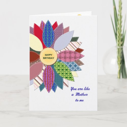 Like a mother to me stiched flower birthday card