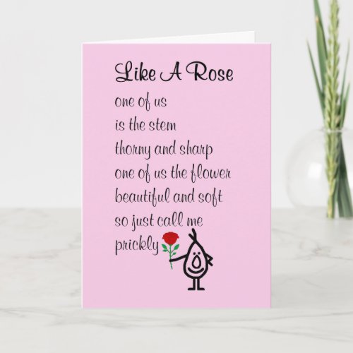 Like A Rose funny Happy Wedding Anniversary poem Card