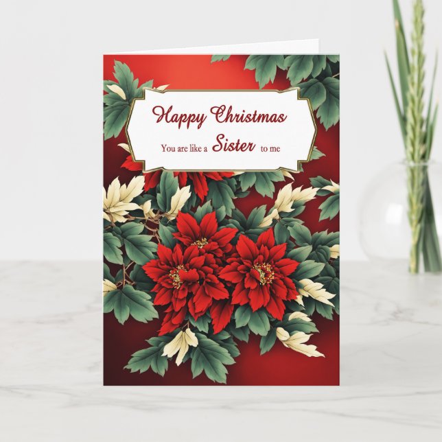 Like A Sister Christmas Poinsettias Holiday Card (Front)