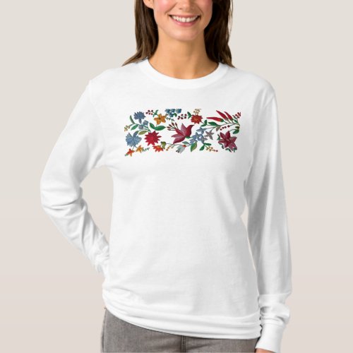 Like An Embroidery Printed Flowers  T_Shirt