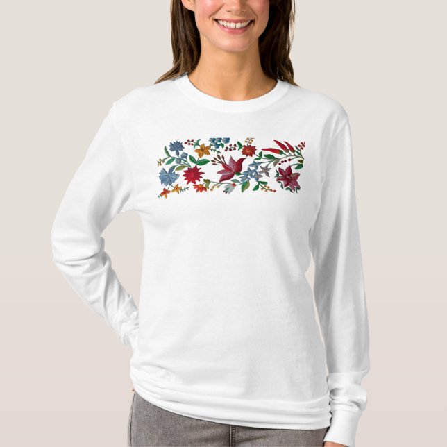 Like An Embroidery, Printed Flowers  T-Shirt (Front)