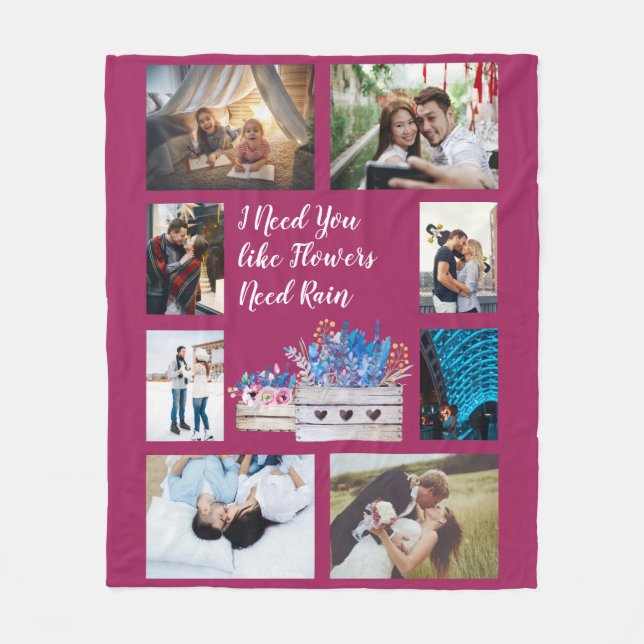 Like Flowers Need Rain Custom Love Photo Fleece Blanket (Front)