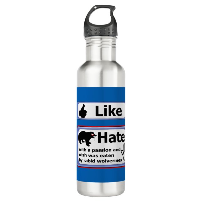 Like or Hate with a Passion Button Stainless Steel Water Bottle (Front)