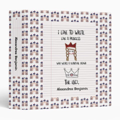 Like to Write Princess Crown Personalize Name    3 Ring Binder