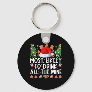 Likely To Drink All The Wine Family Christmas Paja Keychain