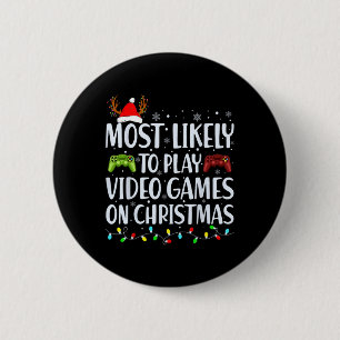 Likely To Play Video Game On Christmas Santa Gamin Button