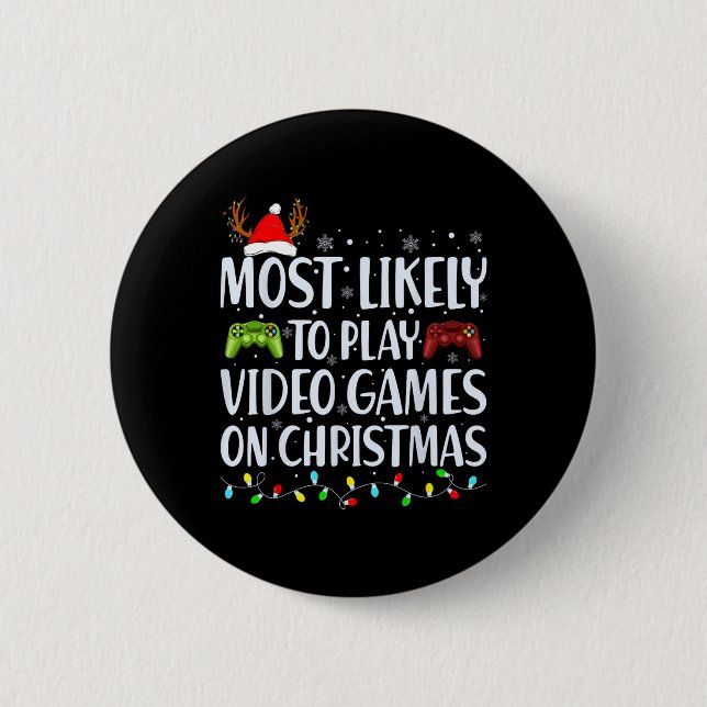 Likely To Play Video Game On Christmas Santa Gamin Button (Front)