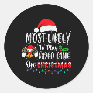 Likely To Play Video Game On Christmas Santa Gamin Classic Round Sticker
