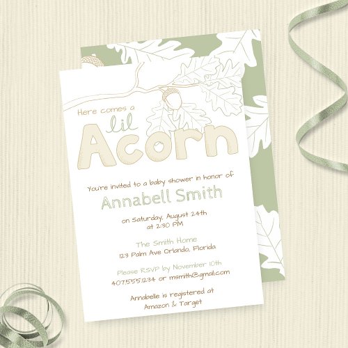 Lil Acorn _ branch sketch and lettering Invitation