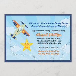 Lil' Aviator Airplane Baby Shower Invitations