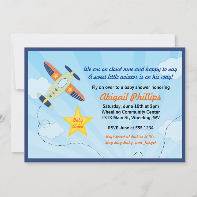 Lil' Aviator Airplane Baby Shower Invitations (Front)